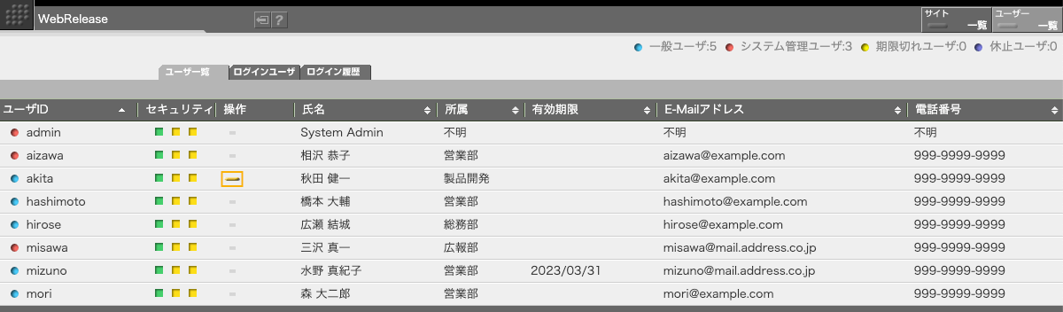 ユーザ一覧 ユーザ一覧