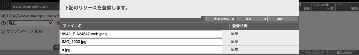 登録するリソースの確認パネル 登録するリソースの確認パネル