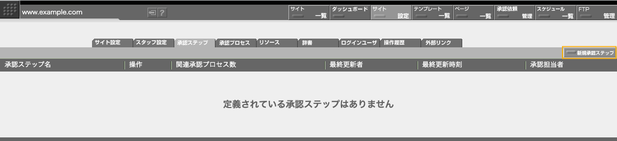 承認ステップ一覧画面 承認ステップ一覧画面