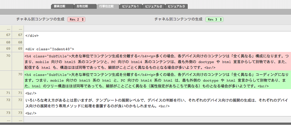 行単位での差分の表示例