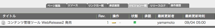 公開されているリビジョンの状態は公開中になります