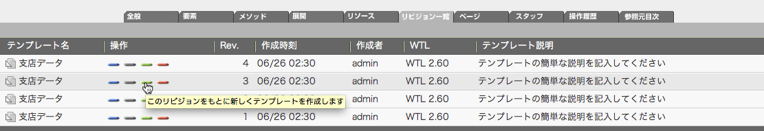 過去のリビジョンをベースに新しくテンプレートを作成することができます